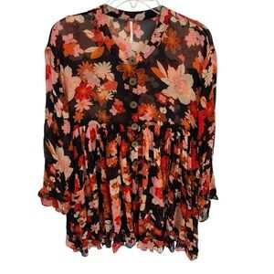 Free People Everything and More Floral Semi Sheer  Dress Size XS Boho Festival